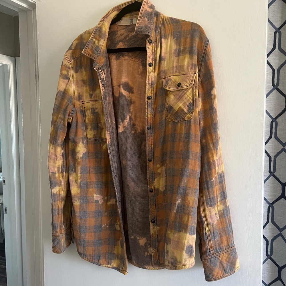 Acid Wash Plaid Reversible Flannel Shirt